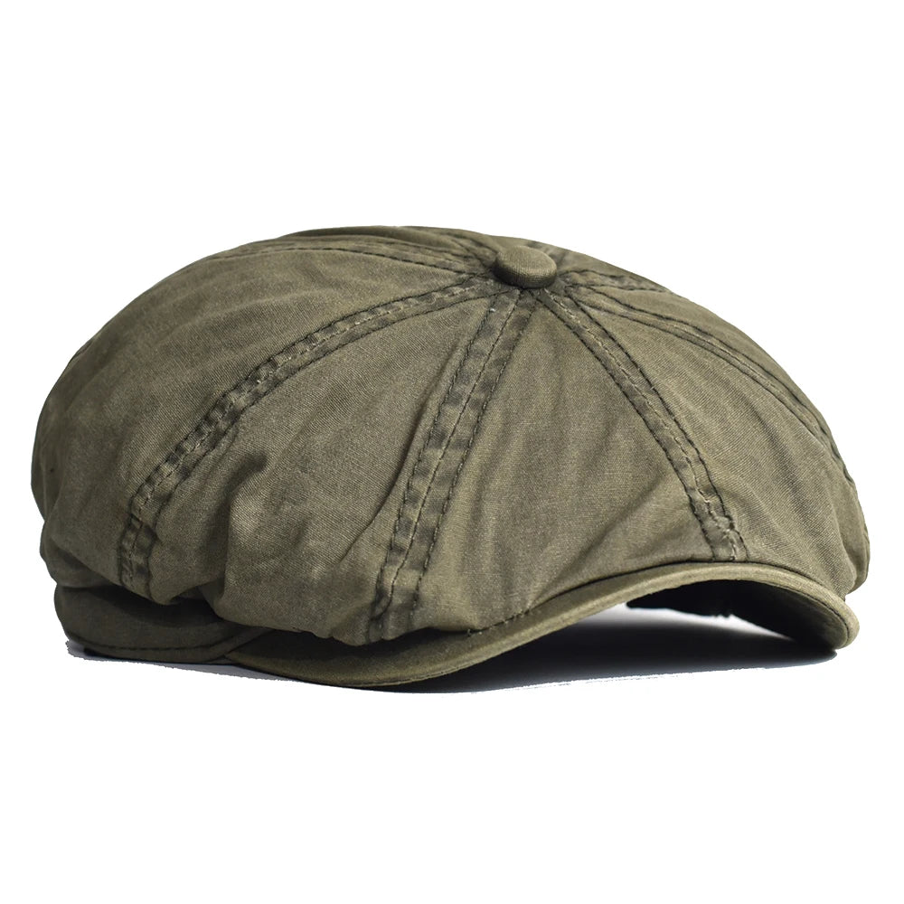 Washed Cotton Newsboy Cap Peaky Octagonal Hat