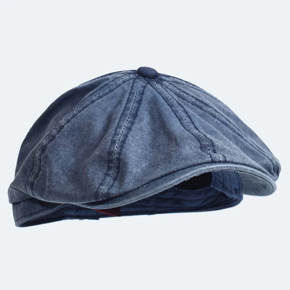 Washed Cotton Newsboy Cap Peaky Octagonal Hat