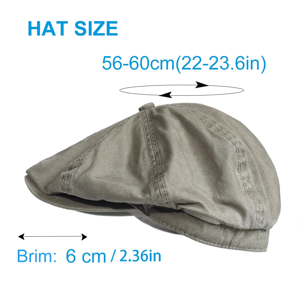 Washed Cotton Newsboy Cap Peaky Octagonal Hat