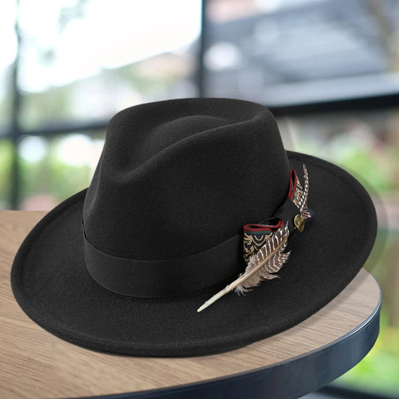 Unisex Classic Fedora Hat with Stylish Feather